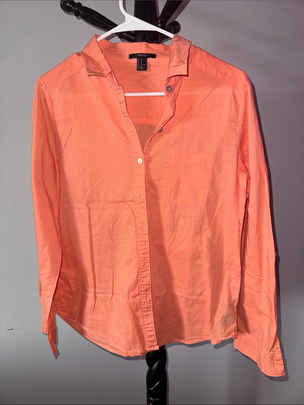Forever 21 Peach Button-Down Long Sleeve Shirt 4.1T